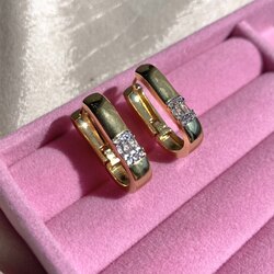 Çelik Gold Taşlı Dörtgen Küpe