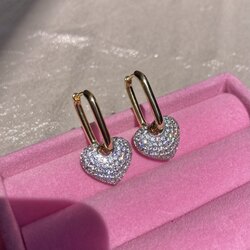 Çelik Gold Taşlı Kalpli Küpe