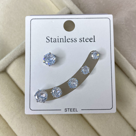 Çelik Silver Taşlı Küpe Seti
