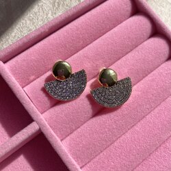 Çelik Gold Oval Taşlı Küpe