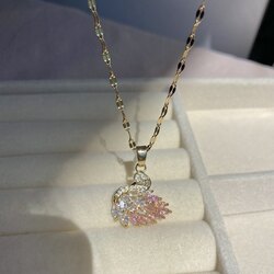Çelik Gold Pembe Beyaz Kuğu Kolye