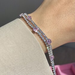 Çelik Silver Pembe Taşlı Su Yolu Bileklik