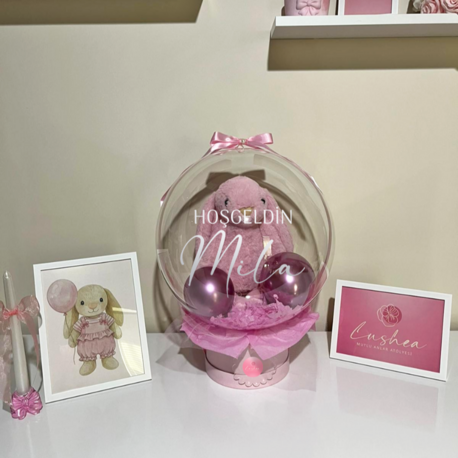 Kişiselleştirilmiş Pembe Peluş Tavşanlı Balon