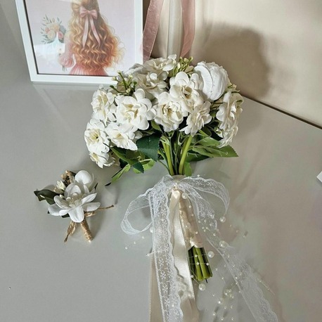 Clara Belle Şakayık Gelin Buketi 2li Set