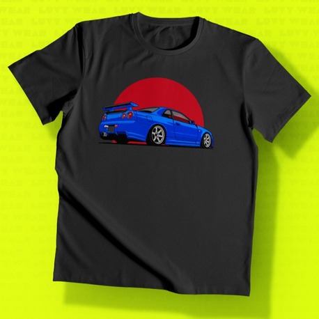 Nissan Skyline R34 Yan Siyah Unisex Tişört - Asfalt Kültürü Serisi