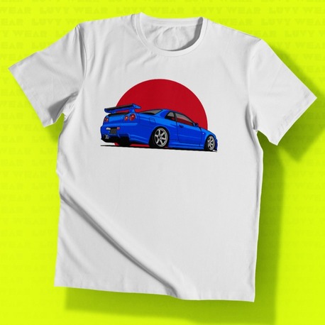 Nissan Skyline R34 Yan Beyaz Unisex Tişört - Asfalt Kültürü Serisi