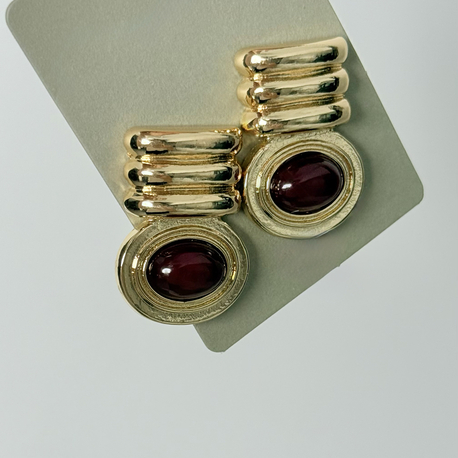 Bordo Mineli Asimetrik Küpe Gold