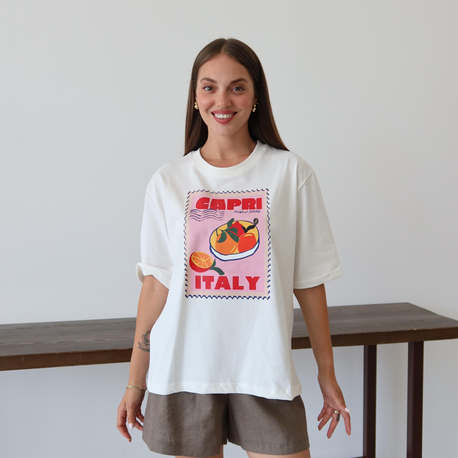 Beyaz CAPRI ITALY Baskılı T-shirt  