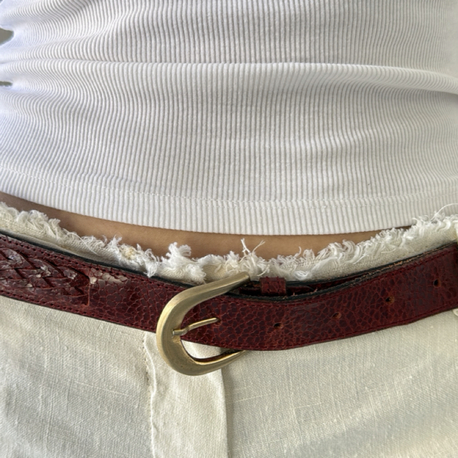 Vintage Red Tooled Leather Belt