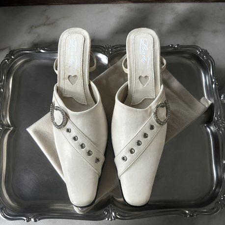 Gümüş Tokalı Vintage Krem Mule