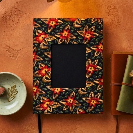 Kırmızı Çiçekli - Flanel Kumaş Ciltli El Yapımı Defter