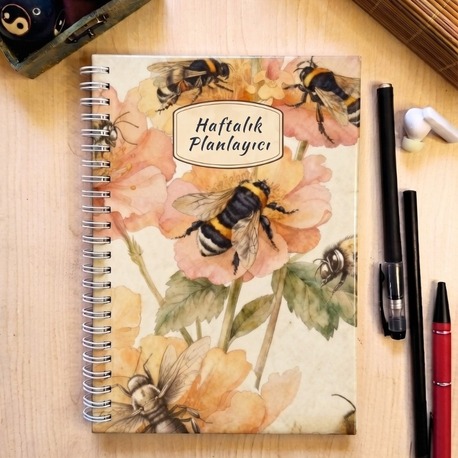 Bumble Bee Haftalık Planlayıcılı Not Defteri - Modern Tasarım, Sert Kapaklı