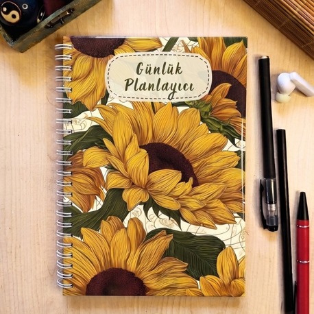 Sun Flower Günlük Planlayıcılı Not Defteri - Modern Tasarım, Sert Kapaklı