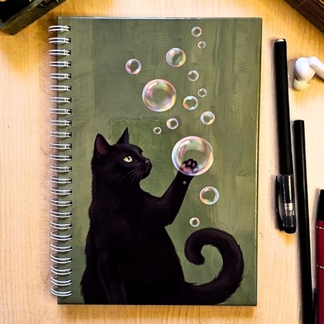 Bubble Cat - Modern Tasarım Sert Kapaklı, Spiralli Defter