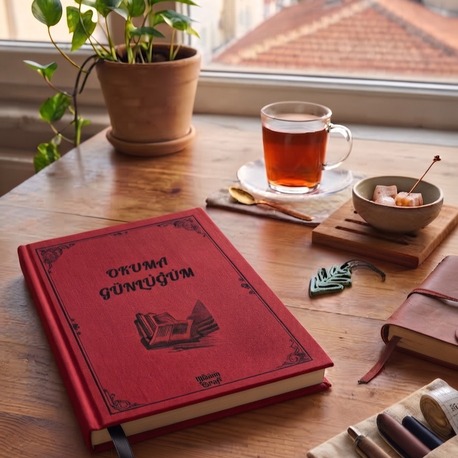 Okuma Günlüğü Kırmızı - Kumaş Ciltli El Yapımı Defter