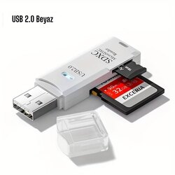 USB 2.0 Kart Okuyucu - 2’si 1 Arada SD/TF (Micro SD) Uyumlu (Max 512 Gb Kart Desteği)