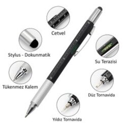 6-in-1 Çok Fonksiyonlu Hediyelik Vip Kalem - Tükenmez, Cetvel, Su Terazisi, Stylus Pen, Tornavida
