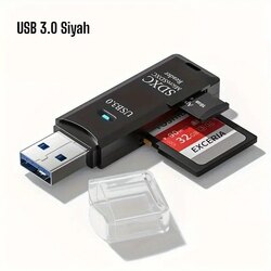 USB 3.0 Yüksek Hızlı Kart Okuyucu, 2’si 1 Arada SD/TF (Micro SD) Uyumlu (Max. 512 Gb Desteği)