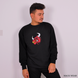 MACK WEAR Siyah Buls Baskılı Basıc Oversize Sweat MACK061347