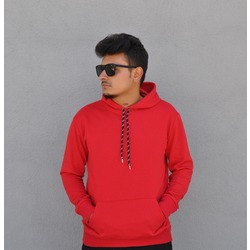 MACK WEAR Unısex Kırmızı Düz Renk Pamuklu Hoodie MACK953001