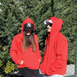 MACK WEAR Unısex Kırmızı Düz Renk Pamuklu Kalın Hoodie MACK953246