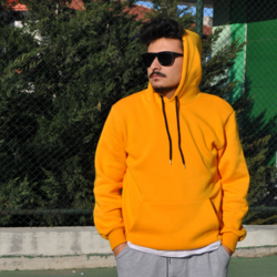 MACK WEAR Unısex Hardal Sarı Düz Renk Pamuklu Kalın Hoodie MACK953248