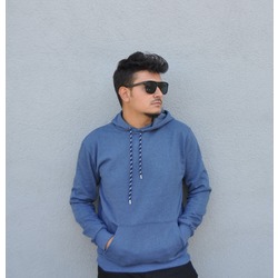 MACK WEAR Unısex İndigo Mavi Düz Renk Pamuklu Hoodie MACK953001
