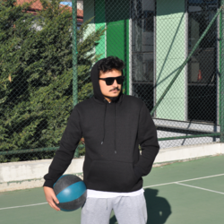 MACK WEAR Unısex Siyah Düz Renk Pamuklu Kalın Hoodie MACK953249