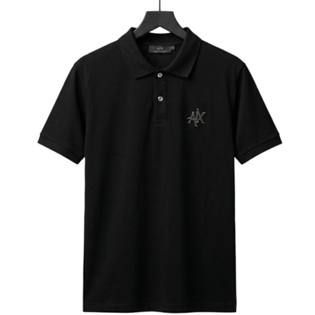 Armani Exchange Metallic Logo Premium Polo Shirt / Pitch Black
