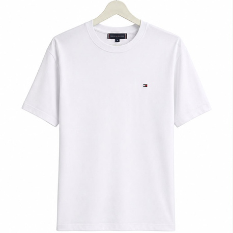 Tommy Hilfiger Erkek White Logolu Bisiklet Yaka Tişört