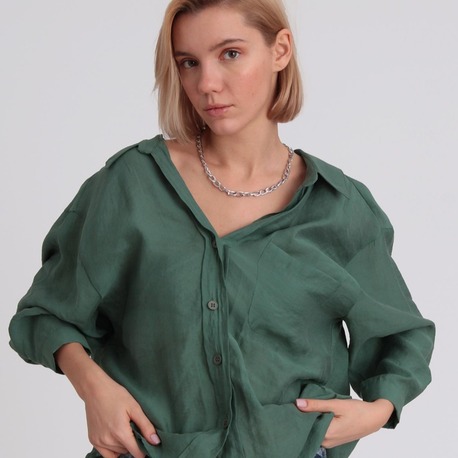 DÜŞÜK OMUZLU OVERSIZE GÖMLEK ZÜMRÜT