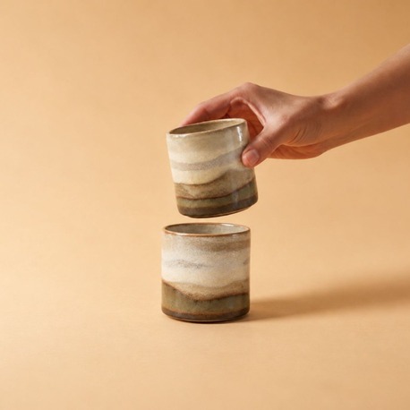 Cream Stoneware El Yapımı Bardak