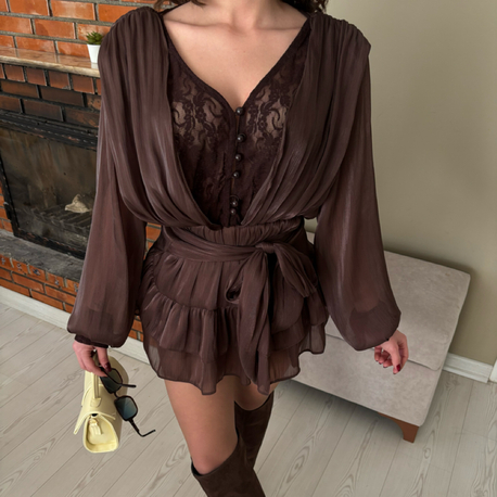 Dantel Detaylı Şifon Mini Elbise MOCHA MUSE