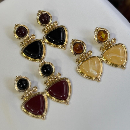 KAHVERENGİ-SİYAH TAŞ VINTAGE KÜPE