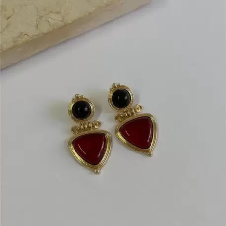 SİYAH-BORDO TAŞ VINTAGE KÜPE