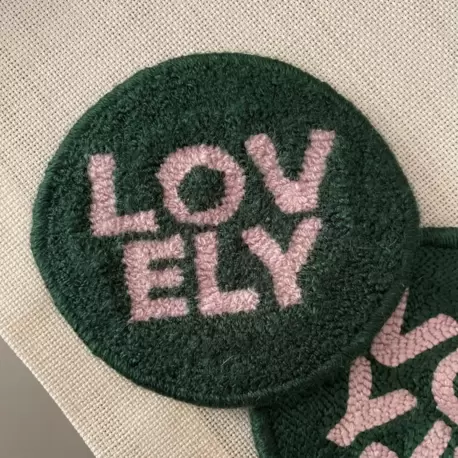Punch Bardak Altlığı, Çift Taraflı, Lovely Desenli Yuvarlak Formlu, Koyu Yeşil