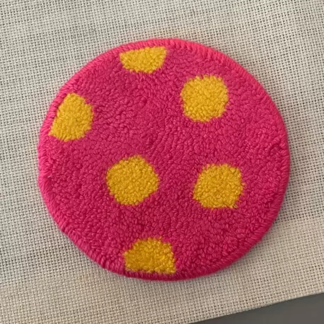 Punch Bardak Altlığı, Çift Taraflı, Puantiye Desenli Yuvarlak Formlu, Pembe