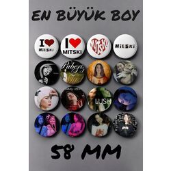16 Adet Mitski Y2K Stil Logo Rozet  58 mm Büyük Boy