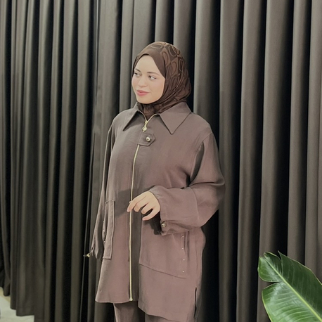 Düğmeli premium tencel takım 
