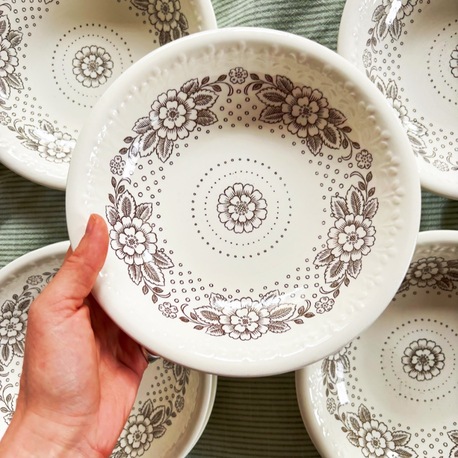 70’s Brown Floral Rustic Plates 