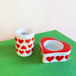 70’s Red Hearts German Porcelain Candleholders