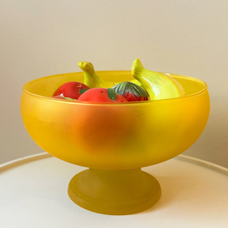 Yellow Satin Glass Pedestal Bowl