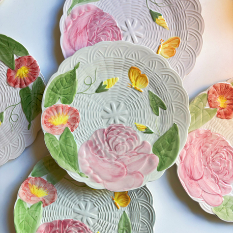 Italian Flower Embossed Ceramic Plates 