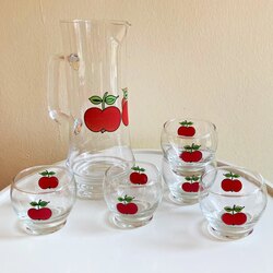 70’s Handblown Red Apple Liquor Set