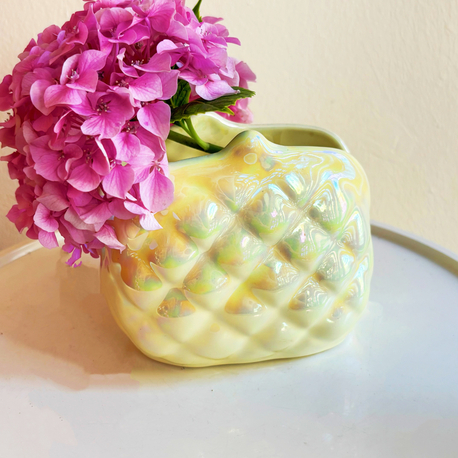 80’s Iridescent Ceramic Purse Shaped Vase
