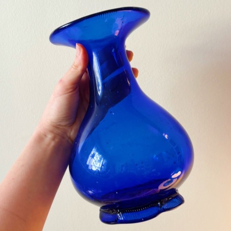 60's Handblown Cobalt Blue Amorph Glass Vase