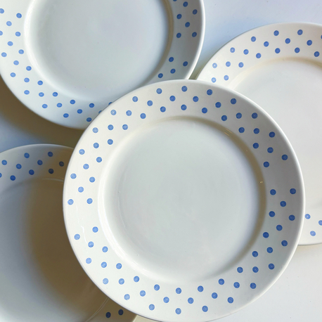 80’s Blue + White Spiral Ceramic Plates 