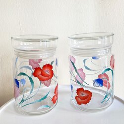 80's French Floral Glass Jars
