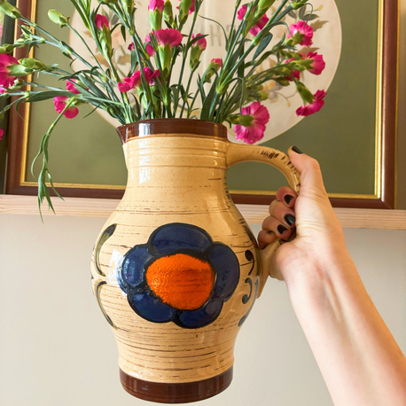 70's German Floral Ceramic Jug Vase  