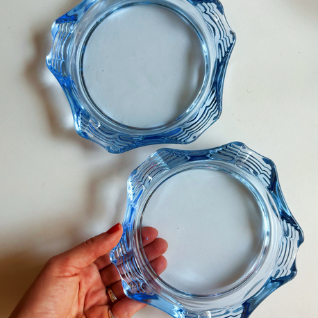 80’s French Blue Glass Ashtrays